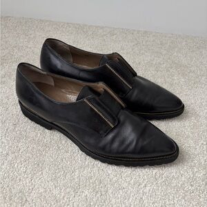 ANYI LU Italian Leather Zip Slip-On Loafers Black Size 40